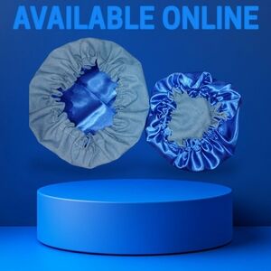 Blue Denim -Satin Hair Bonnets Set Of Two Mom And me